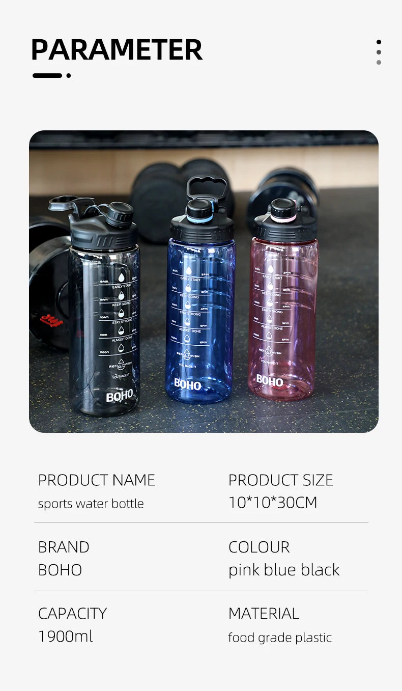 Fjbottle 2 Liter Water Bottle With Straw Large Portable Travel Bottles Sports Fitness Cup with Time Scale