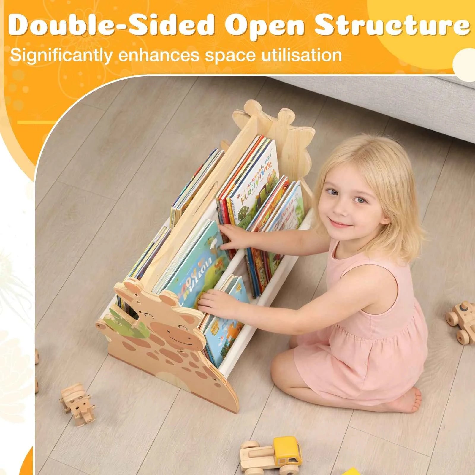 2 Tier Baby Bookshelf Double Sided Storage Montessori Wood Book Rack for Baby Nursery Room Playroom Classroom and Bedroom Decor