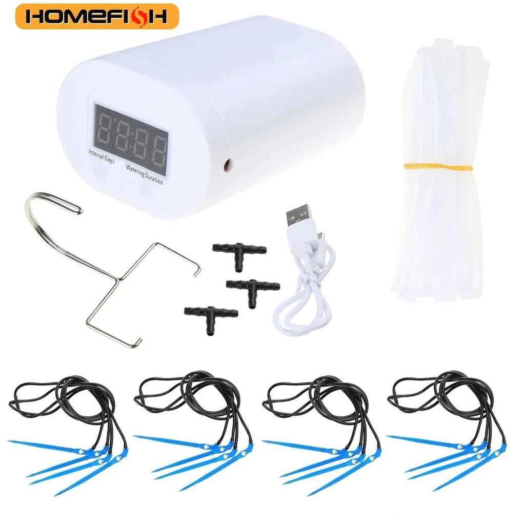 HOMEFISH Automatic Plant Flower Watering Pump Home Sprinkler Drip Irrigation Device 4/8/16 Heads Timer System Kit Garden Tool