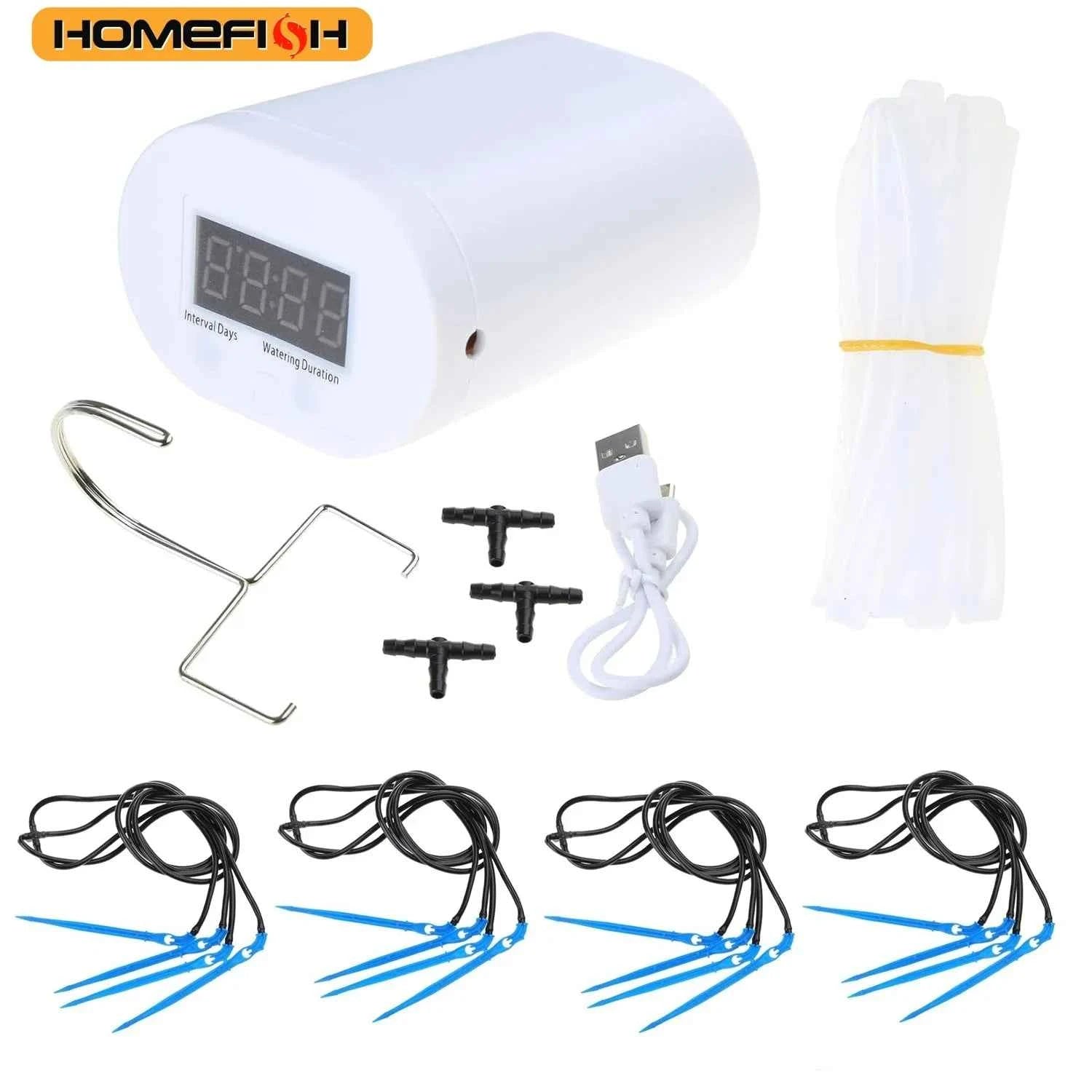 HOMEFISH Automatic Plant Flower Watering Pump Home Sprinkler Drip Irrigation Device 4/8/16 Heads Timer System Kit Garden Tool