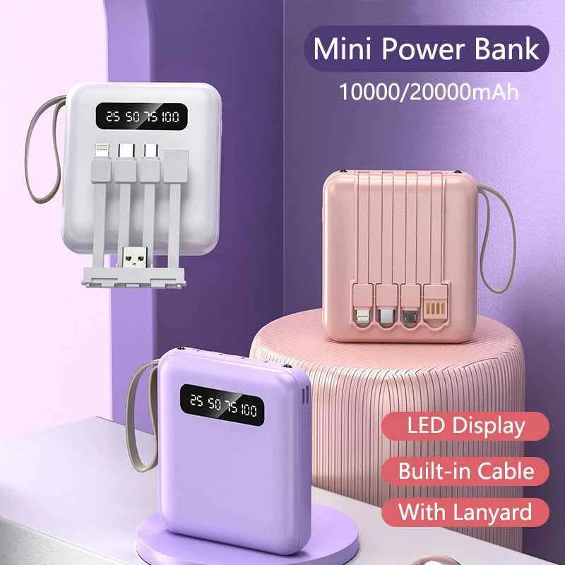 Mini Power Bank 20000mAh – 4 Built-In Cables & Display