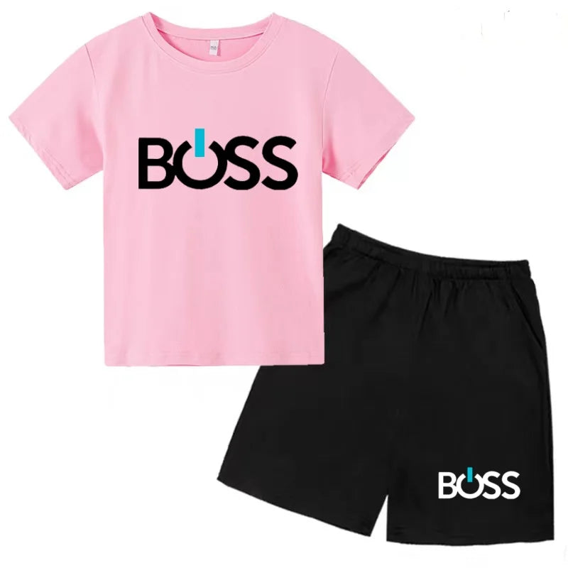 Kids Summer Sportswear 3-12 Years New Letter Fashion T-shirt Coat Boys Girls Toddler Short-sleeved+Shorts Casual Cool Sports Set