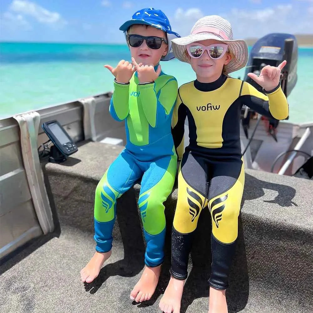 Children's 3mm Neoprene Wetsuit Long Sleeves Back Zipper Snorkeling Swimming Surfing Suit Kid's Swimsuit Water Sports Swimwear
