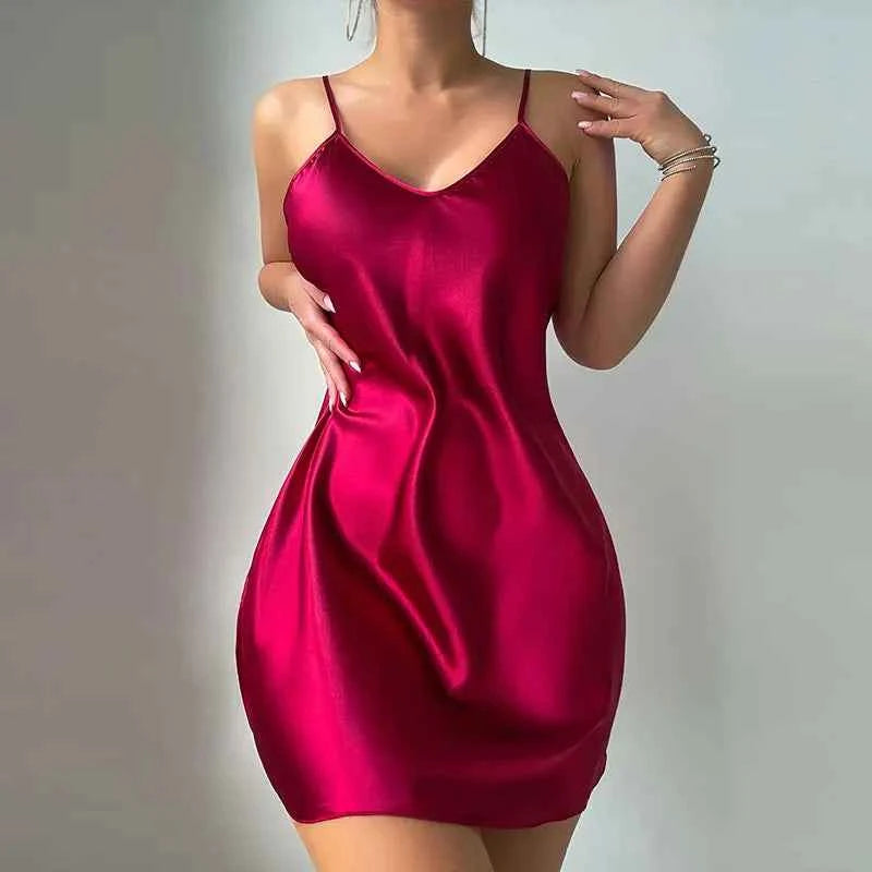 Women's Nightgown Spaghetti Strap Dress Elegant Pajamas V-neck Bras Sexy Nightdress Adult Sleep Shirts Female Nighty Sleepwear