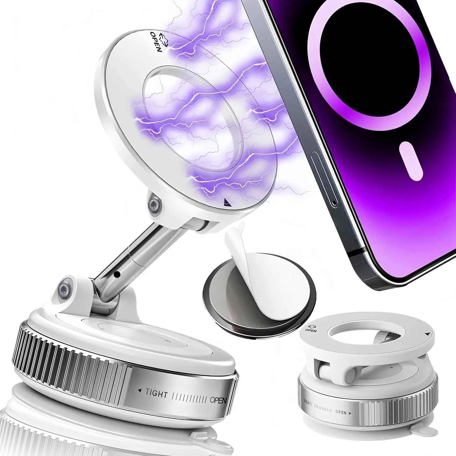 Foldable Magnetic Car Phone Holder – N52 Magnet, 360° Rotatable, Suction Cup for Dashboard, ABS, with Wrench & Pad, Gift