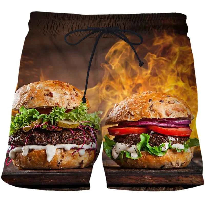 Sausages Food Graphic Beach Shorts Men Short Pants 3D Cheese Printed Elastic Waist Board Trunks Swimsuit homme 2023 Ice