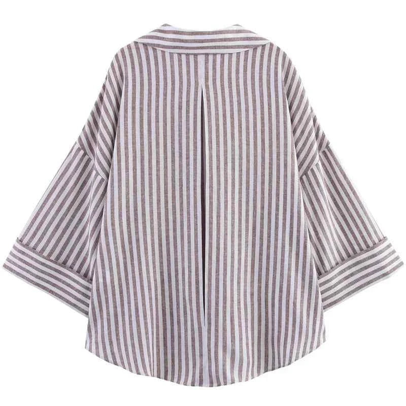 HXAO Women's Shirt Oversized Blouse Summer Shirt & Blouse Yellow Pink White Striped Shirt Elegant Large Size Long Sleeve Shirts