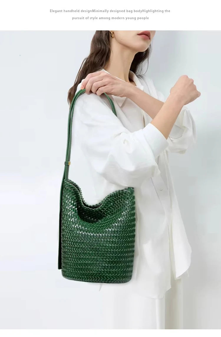 Luxury Woman Handbag New High End Hand-Woven Genuine Leather Women's Bag Large Capacity Shoulder Tote Bag Underarm Bag Bucket Ba