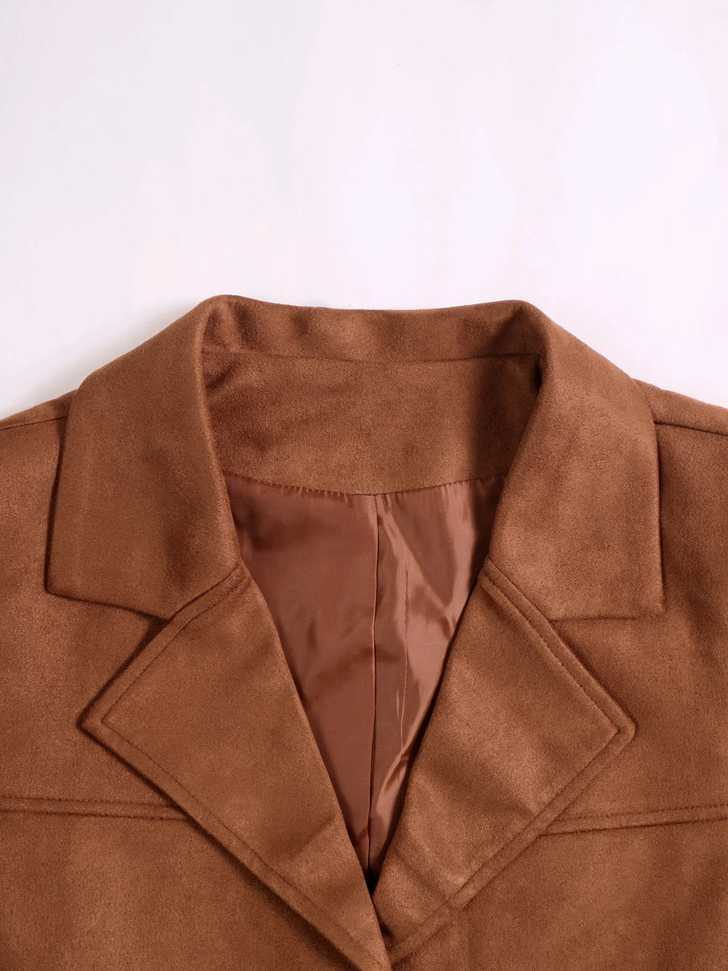 Women's Suede Loose Coat, Elegant Fall & Winter Buttoned Blazer Jacket, Plain Pattern, Moderate Fabric Thickness, Loose Fit