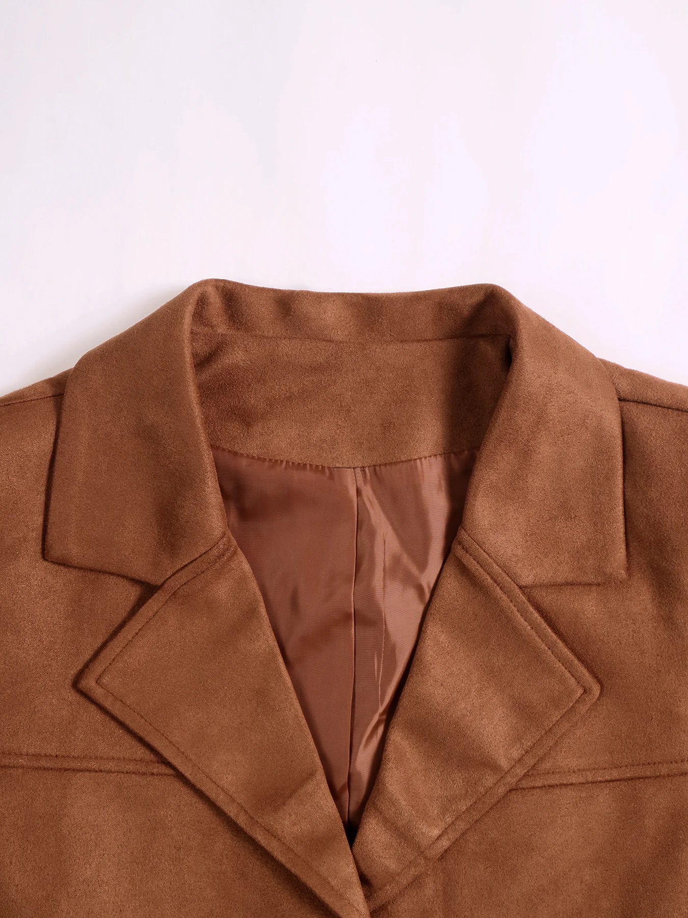 Women's Suede Loose Coat, Elegant Fall & Winter Buttoned Blazer Jacket, Plain Pattern, Moderate Fabric Thickness, Loose Fit