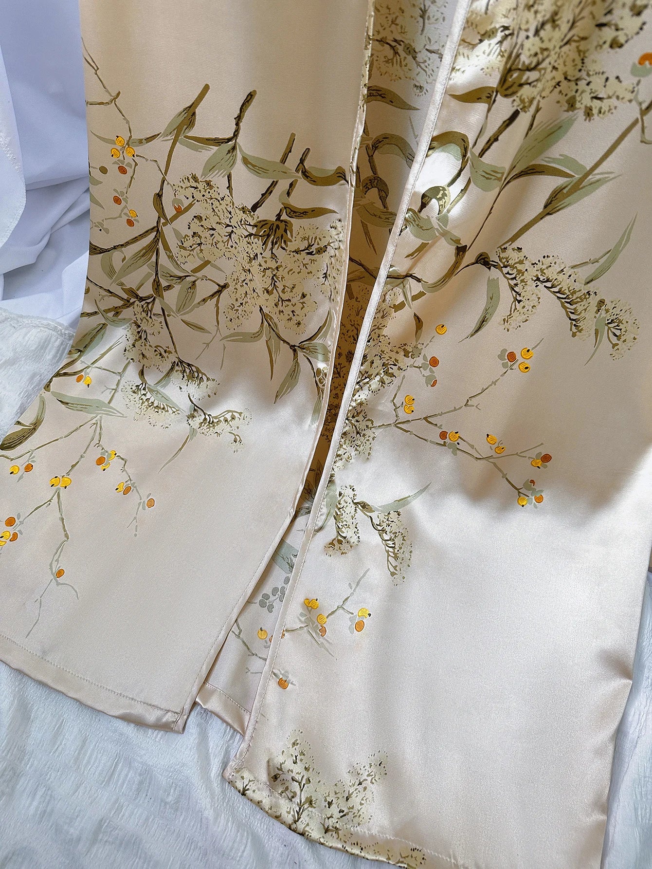 Floral Print Pajama Set Long Sleeve Robe With Belt   V Neck Slip Dress  Women's Sleepwear  Loungewear