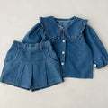 Fashionable Childrens Set Denim Top+Jeans Short Korean Version Girl Casual Sports Two-Piece Set 0-6 Year Old Childrens Cloth