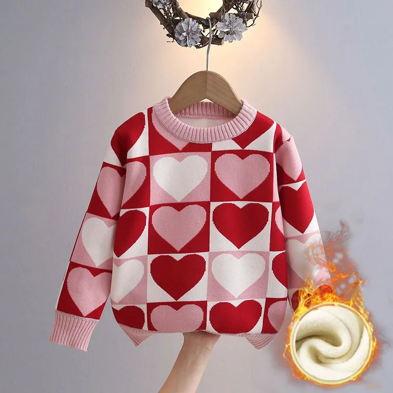 Girls' Sweater Thickened Autumn/Winter New Fashionable Western Style Children's Knitted Sweater Girls' Top Sweet and Cute
