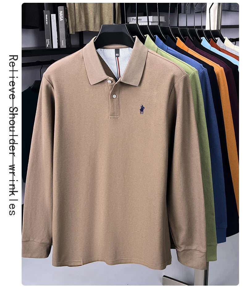 100% cotton high-end brand long sleeve polo shirt new Paul pony embroidery luxury comfort men's business leisure lapel T-shirt