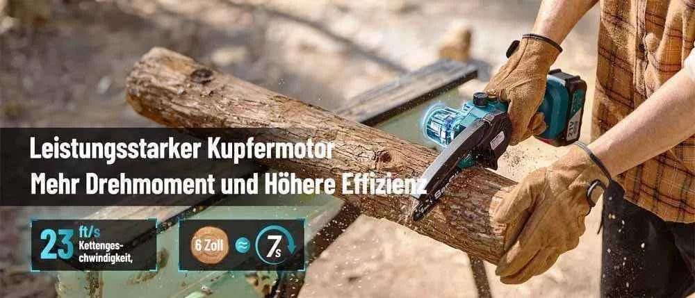 SEESII 6''Cordless Mini Chainsaw 15.2cm Electric Saw Rechargeable Woodworking Garden Pruning Saw for Makita 18V Battery pin