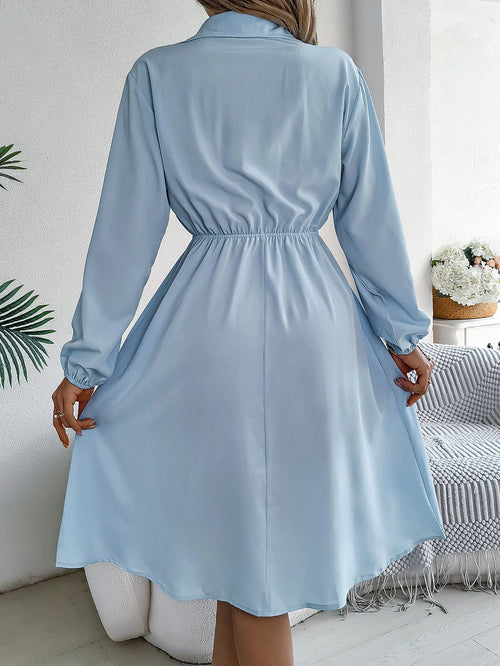 Robes d'automne-hiver pour femmes, décontractées, de couleur unie, boutonnées, à nouer, robe chemise à manches longues bleue, verte, noire, rouge, vêtements pour femmes