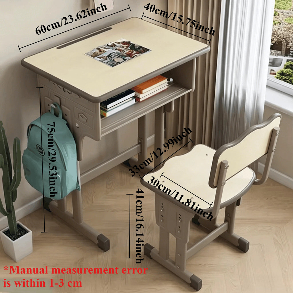 Kids Study Desk and Chair Set Height Adjustable Super Load-bearing Spacious Study Table Chair with School Bag Hook 45 X 70cm