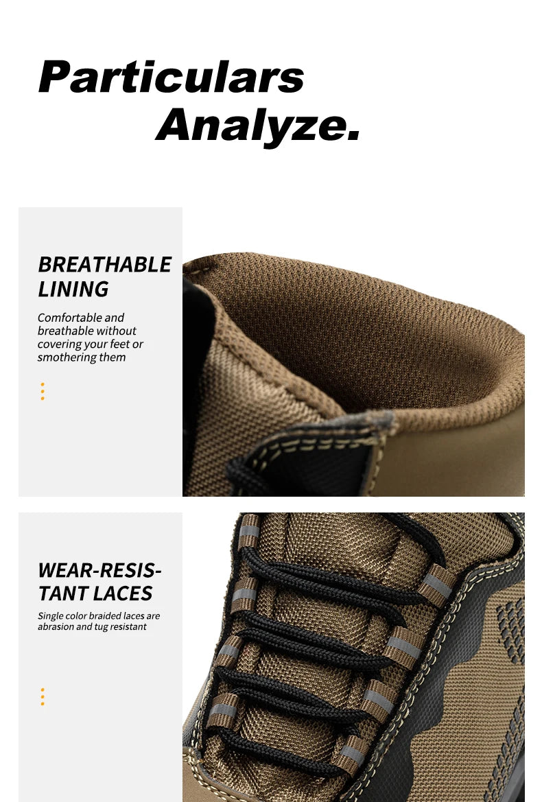 Fashion Work Boots Men Protective Shoes Safety Boots Steel Toe Shoes Outdoor Hiking Boots Light Tactical Boots Puncture-Proof