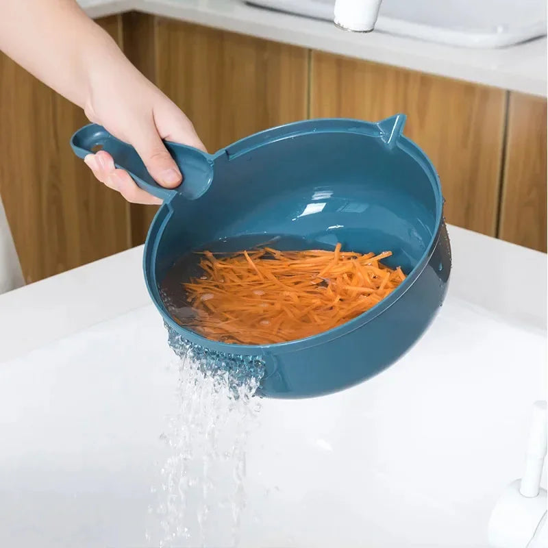9 in 1 Multi-functional Vegetable Chopper Carrots Potatoes Manually Cut Shred Slicer Radish Grater with Container Kitchen Tools