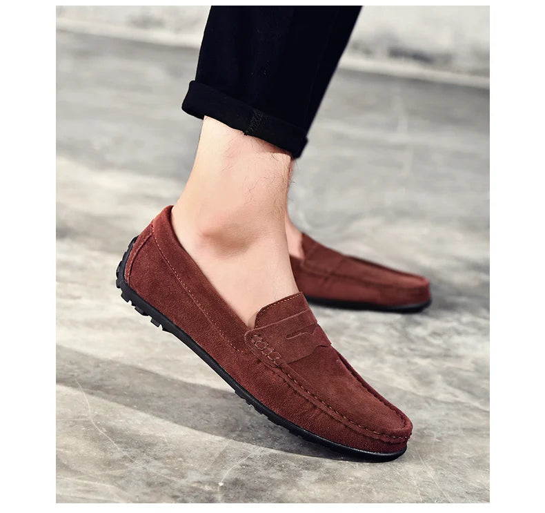 Men Casual Shoes Fashion Suede Leather Men Loafers High Quality Moccasins Slip On Men's Flats Lightweight Driving Shoes 38-47