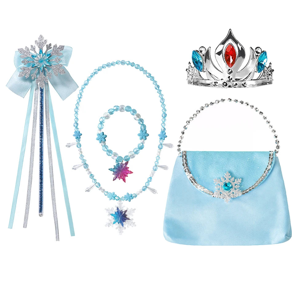 Girl Princess Costume Accessories Gloves Wand Crown Jewelry Set Princess Wig Braid Princess Dress Costume Cosplay Accessories