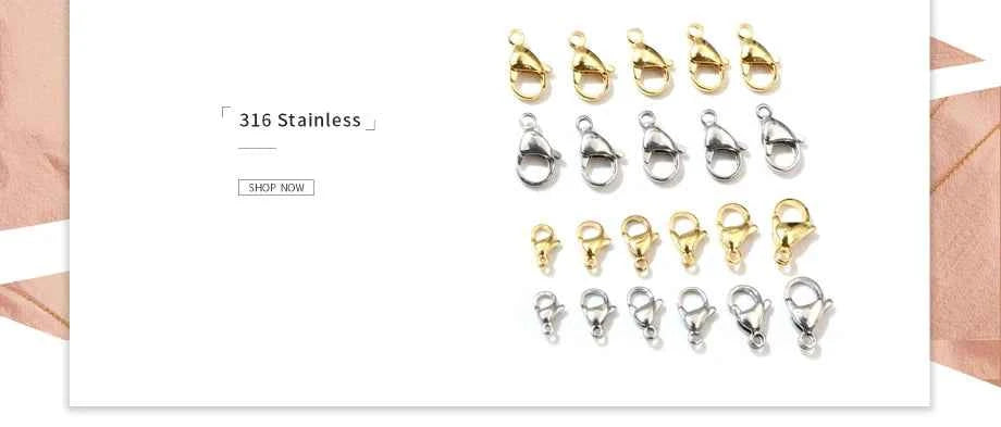 30pcs/lot 12*7mm 10*5mm Stainless Steel Gold Plated Lobster Clasp Hooks for Necklace&Bracelet Chain DIY Fashion Jewelry Findings