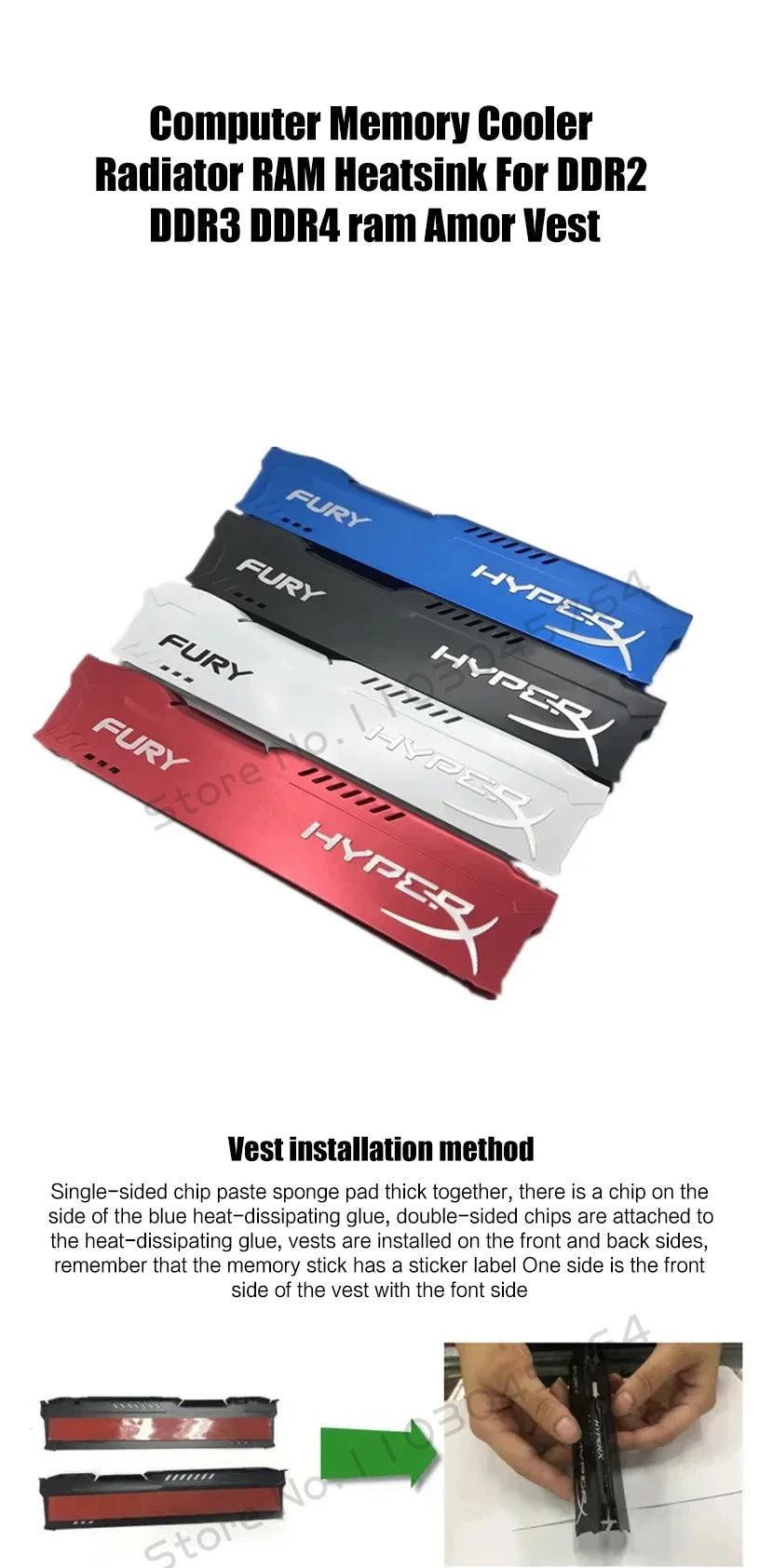 Computer Memory Cooler Radiator RAM. Heatsink for DDR2 DDR3 DDR4 Ram Amor Vest, 4 Colors