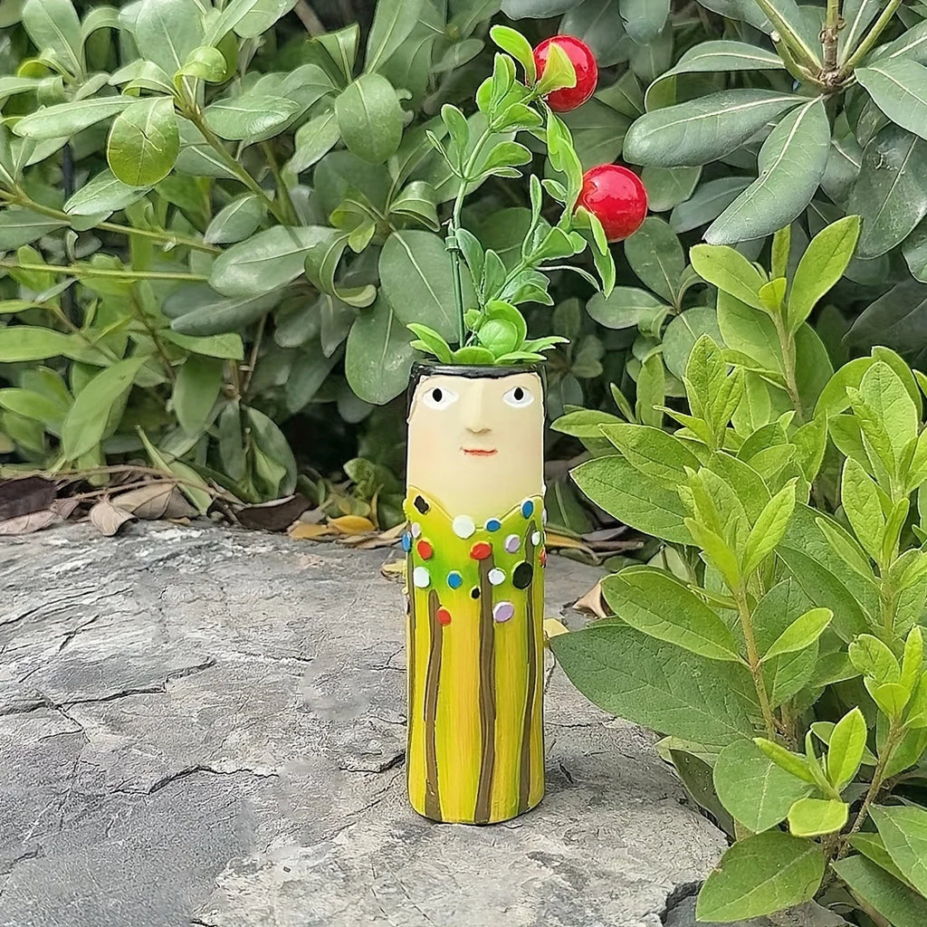 Handcrafted Bohemian Face Resin Artistic Vase - Home Decor Accent Ornament
