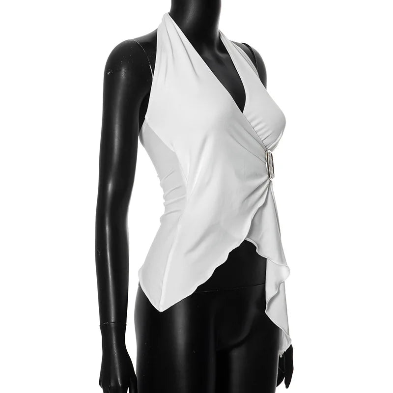 gestring Women Vest 2025 Summer New Solid Sleeveless V Neck Halter Cross Sexy Top Fashionable Slim Fit Short Ladies Tanks Camis