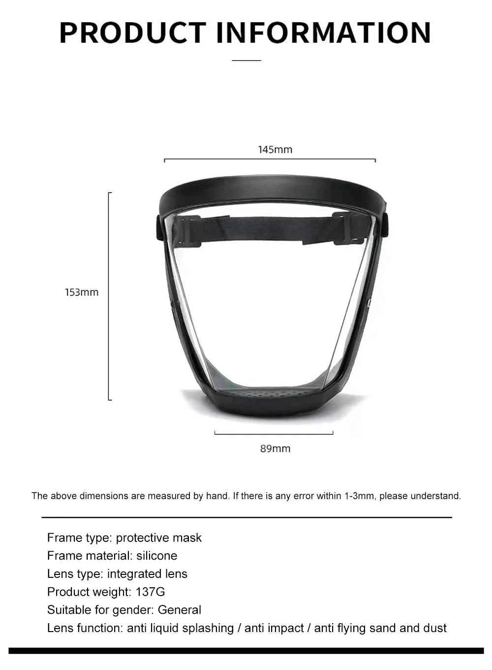 Transpelarent Full Face Shield Mask Head Protective Cover Eye Safety Glasses Kitchen Tools Screen Visitors Dust WindProof Anti-F