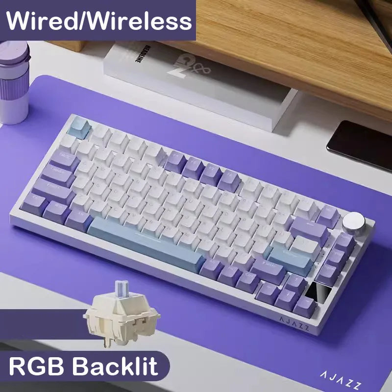 AK820Pro Gift Purple Color 75% Mechanical Gaming Keyboard RGB – PBT Keycaps, Anti-Ghosting