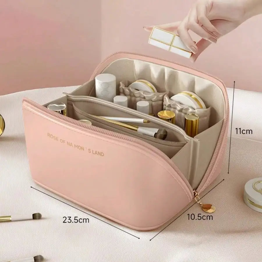 PU Leather Waterproof Cosmetic Bag, Portable Cosmetic Bag, Cosmetics Storage Bag, Large Capacity Spacious Double-Layer Makeup Bag, Suitable For Cosmetics, Skin Care Products, Cosmetic Storage And Storage.