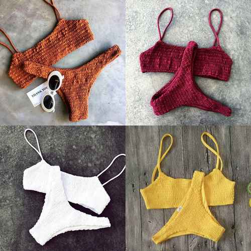New Hot Sale Sexy Women Push-up Padded Bra Bikini Set Pleated Swimsuit Swimwear Swimming Beach Bathing Costume Bikini Set
