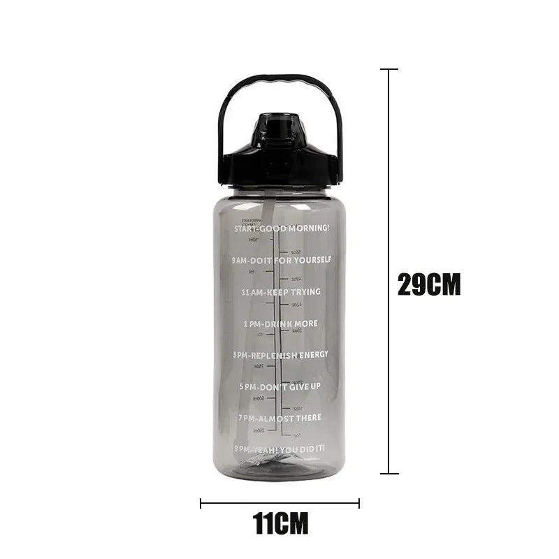 2-liter plastic water bottle, straw sports fitness cup, large portable travel water bottle