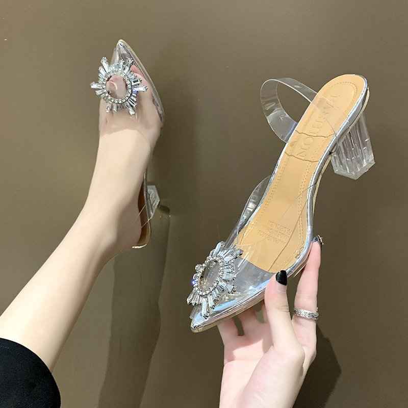 BCEBYL Spring and Autumn Fashion New Sexy Banquet Transparent Comfortable Solid Color Pointed Toe Crystal Ladies High Heels