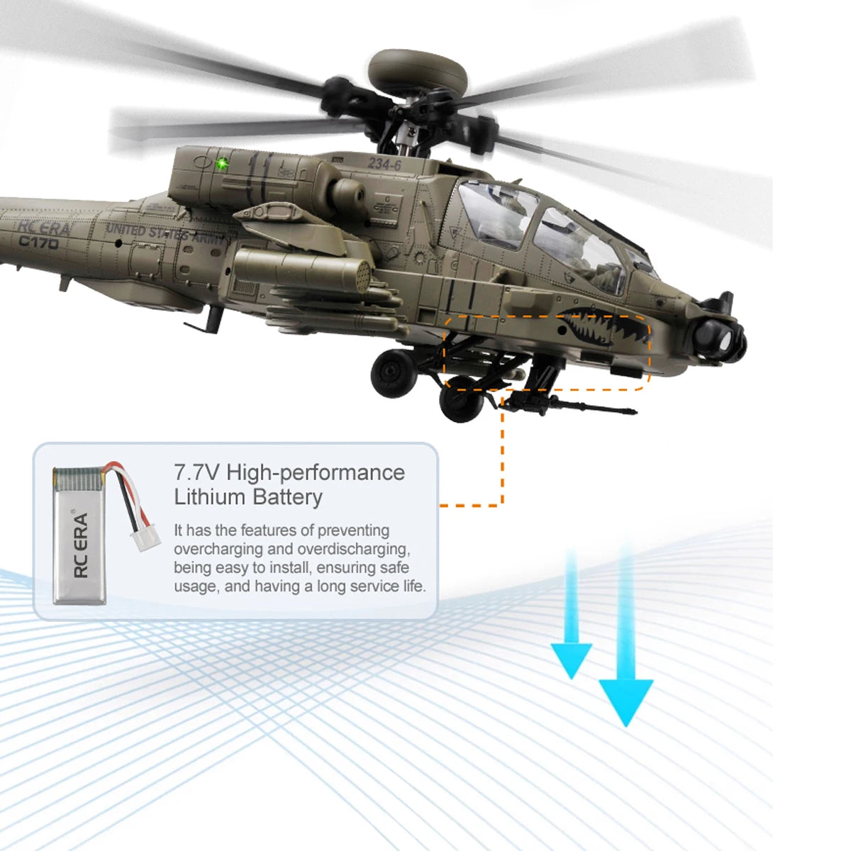 NEW RC ERA C170 RC Helicopter 6CH Optical Flow Positioning Apache Brushless Stunt Armed RC Helicopter Model One-key Inverted Toy