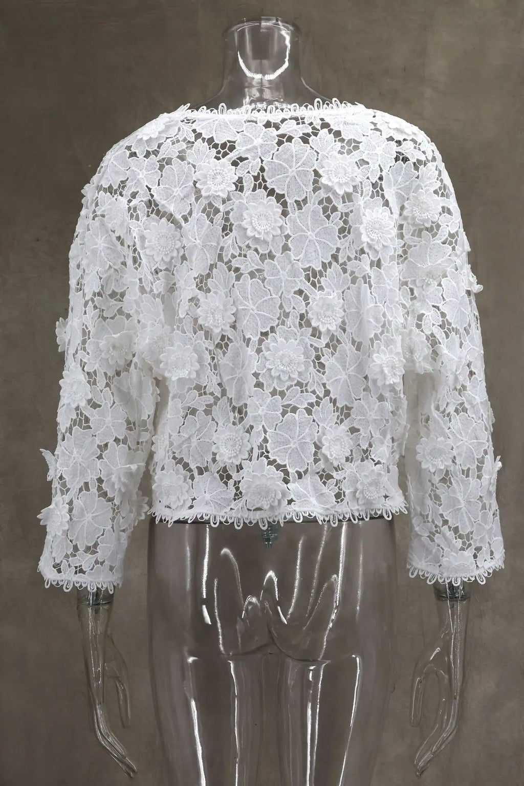 Summer Hollow Out Lace Loose Blouse Women V Neck Lace Flowers Single Breasted Long Sleeve Crop Tops Streetwear Fashion Shirts