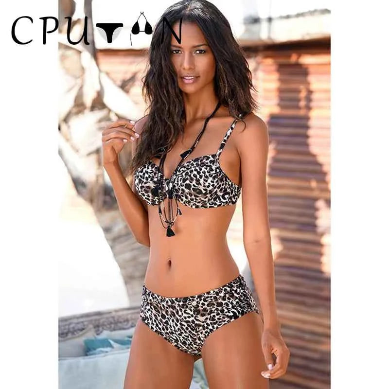 Vintage Bikini Set Push Up Biquini 2025 Two Piece Swimwear Women's Swimsuit Plus Size Brazilian Bathing Suit Leopard Beachwear