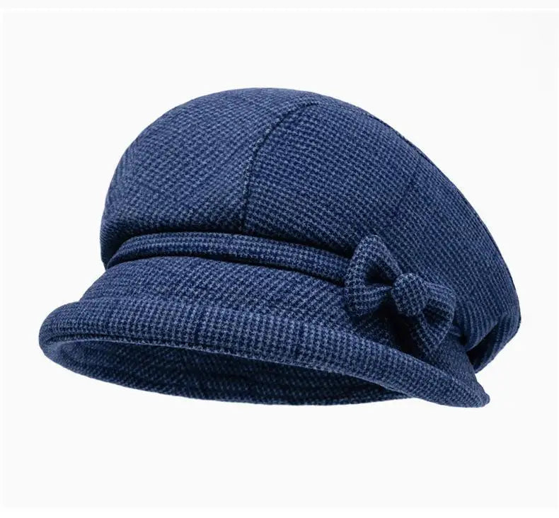 Elegant Women's Beret Hat With Bow - Autumn Winter Short Brim Beanie, Stylish & Warm Casual Headwear For Women Mother'gift New