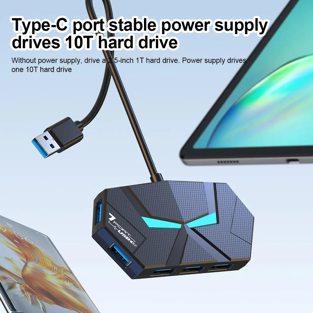 7-Port USB 3.0 Hub Type-C Dock – 5Gbps High-Speed Data