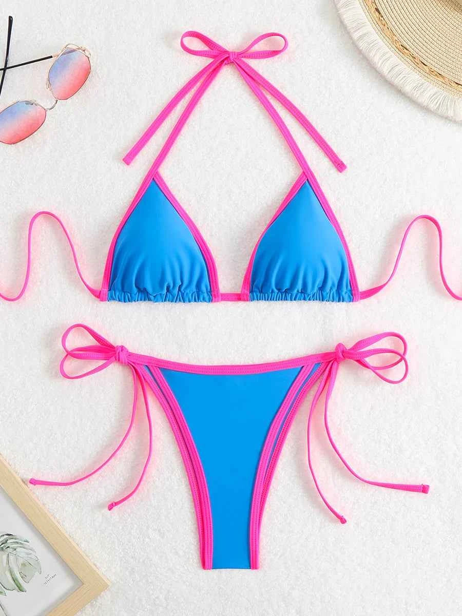 2025 Triangle Halter Bikini Sexy Brazilian Swimsuit Women String Swimwear Female Bathers Bathing Swimming Swim Suit Beachwear