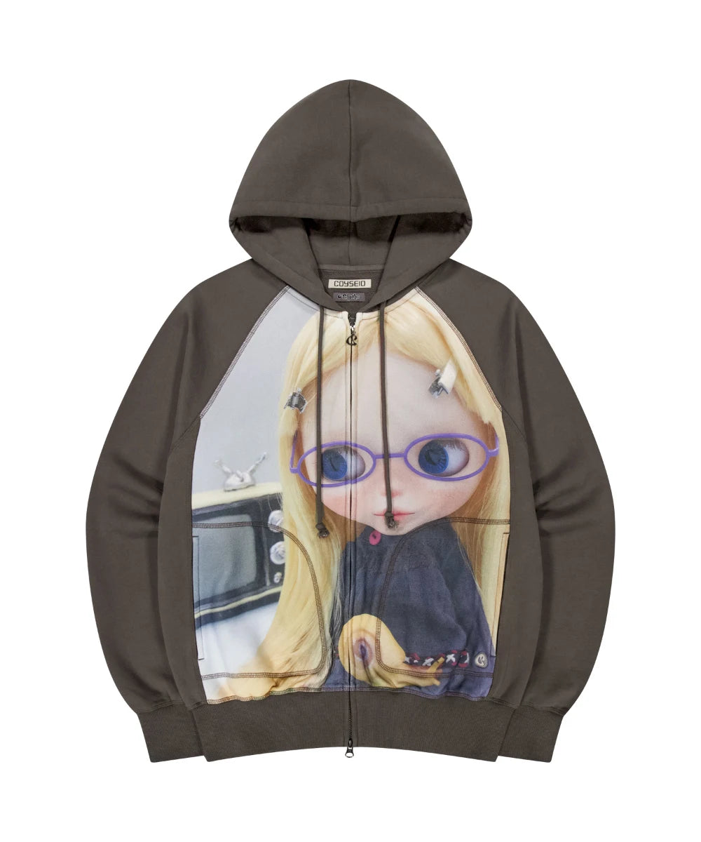 COY Big eye doll digital print hooded open jacket hoodie design sense coat
