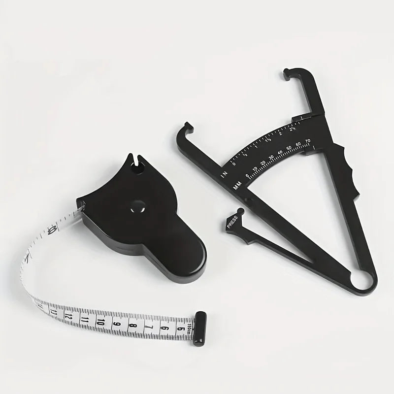 Body fat caliper and Waist Measurement Tape set - handheld fat caliper and tape combination, portable fitness measuring tool