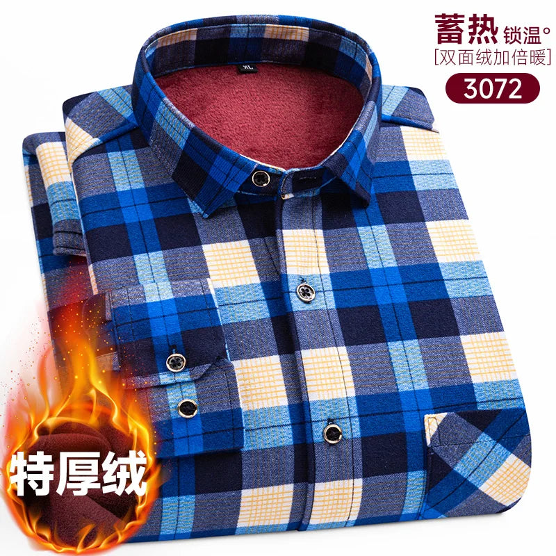 Men's long-sleeved shirt with fleece thickened warm autumn and winter plus size 8XL9XL slim casual plaid everything comfortable
