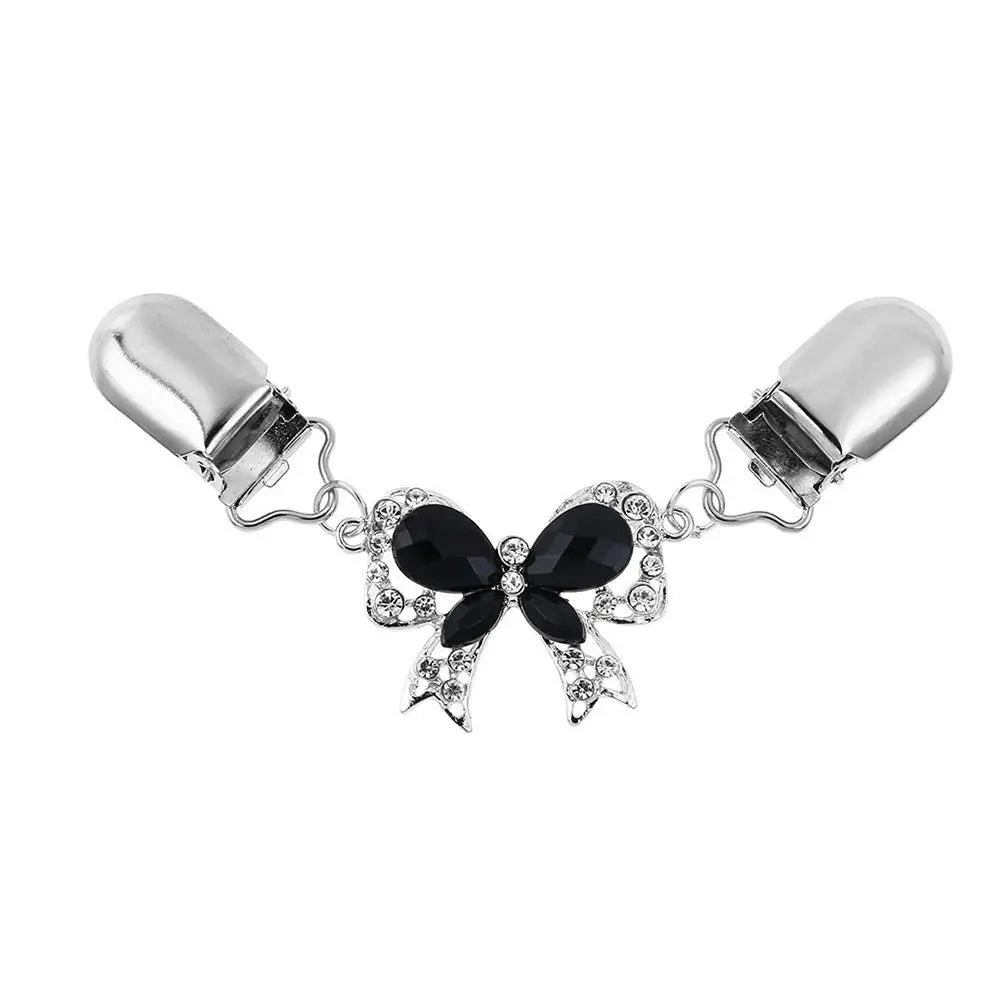 Rhinestone Clothing Metal Holder Sweater Shawl Clips Duck-mouth Plated Clasps Cardigan Collar Clip Butterfly Bow Brooches