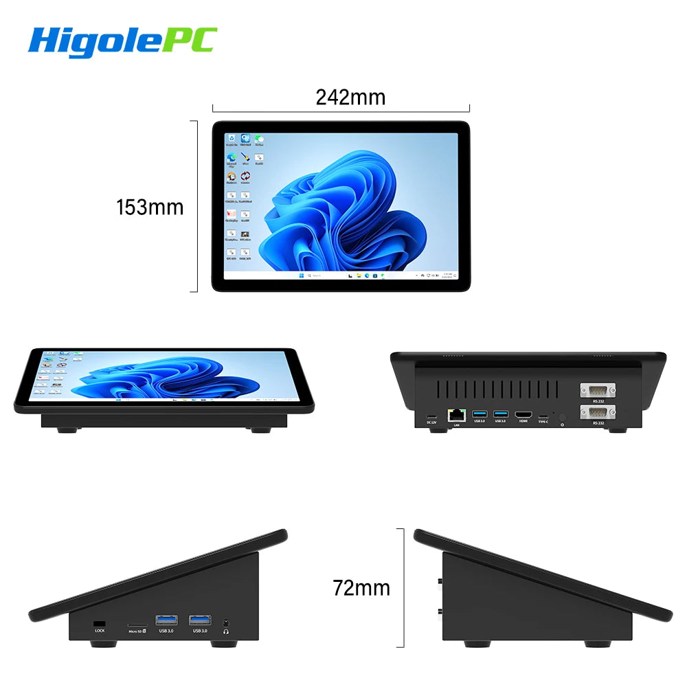 Higole F10 10.1'' Fanless Mini PC Intel N5095 Windows 11 WiFi5 8GB 128GB 5000mAh 4K RS-232 RJ45 Laptop Desktop PC Mini Computers
