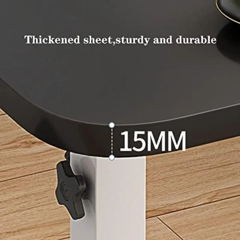 Bedside Desk, Portable Laptop Desk with Drawers, 360 ° Rotating Board, Double Anti Slip Strips, Adjustable Height, Foldable