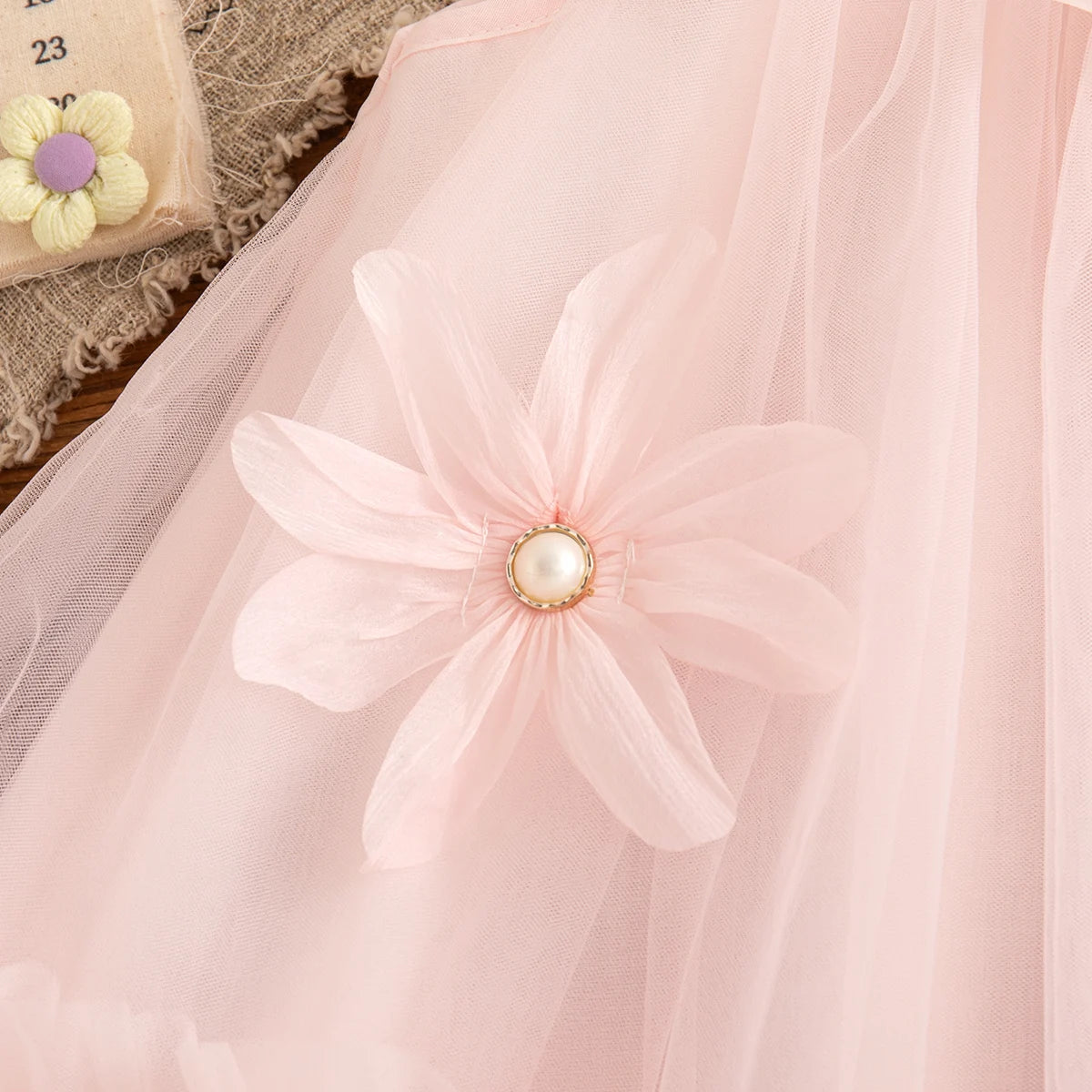 Baby Girl Pink Dress Flower Sweet Sleeveless Feather Gauze Princess Dress Wedding Party Dress for Kids Girl