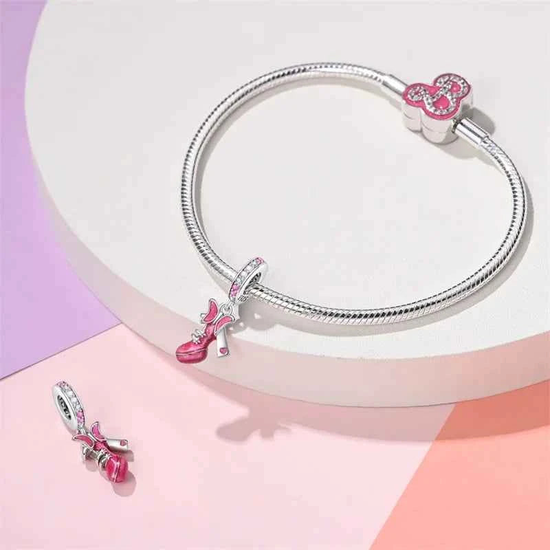 925 Silver Pink Princess Skirt Butterfly High Heels Fashion Bag Charms Beads Fit Pandach 925 Original Bracelets Fine DIY Jewelry