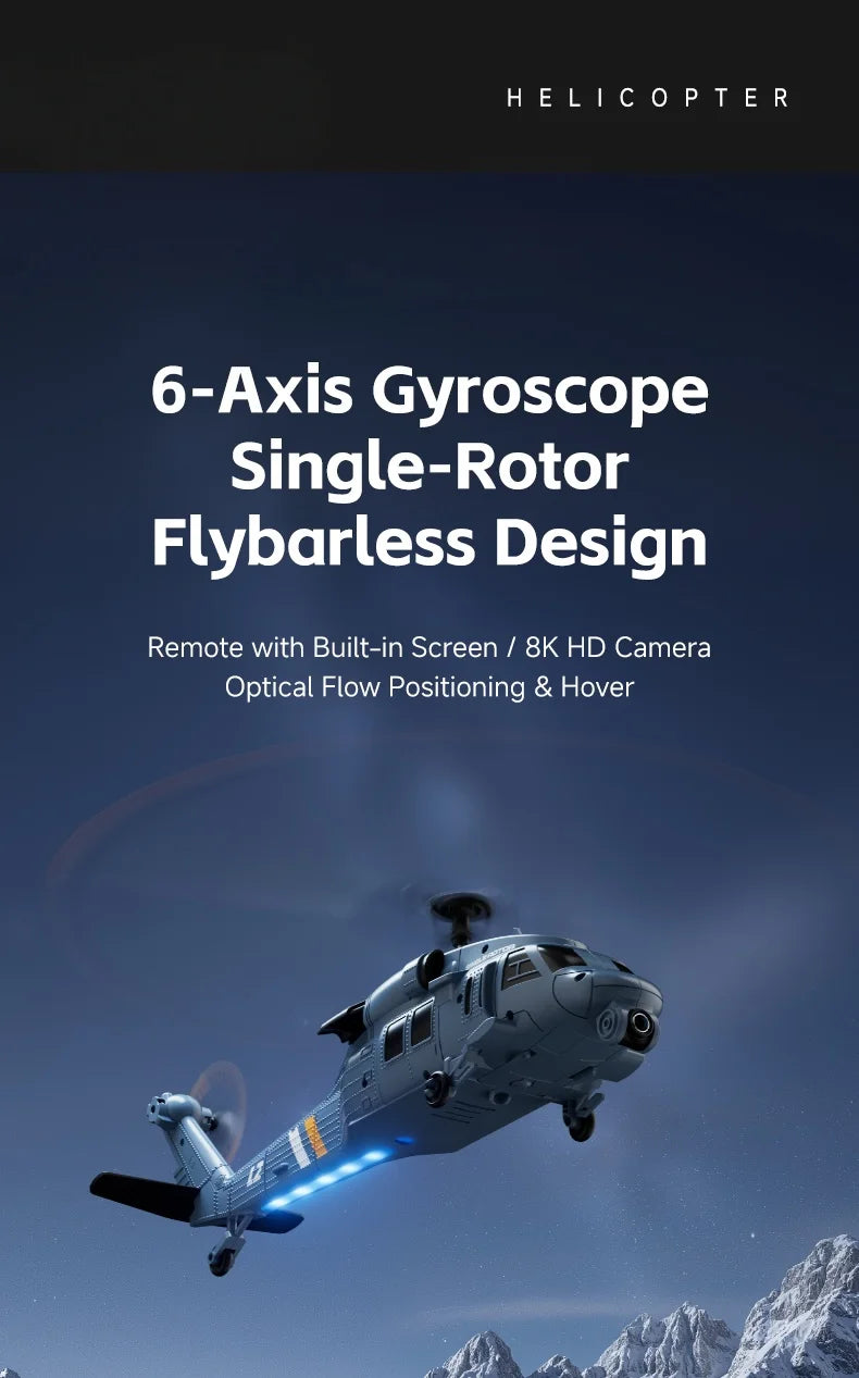 Military Remote Control Screen Helicopter 6 Axis Gyro Single Rotor 8K Aerial Optical Flow With Screen WIFI FPV RC Helicopter Toy